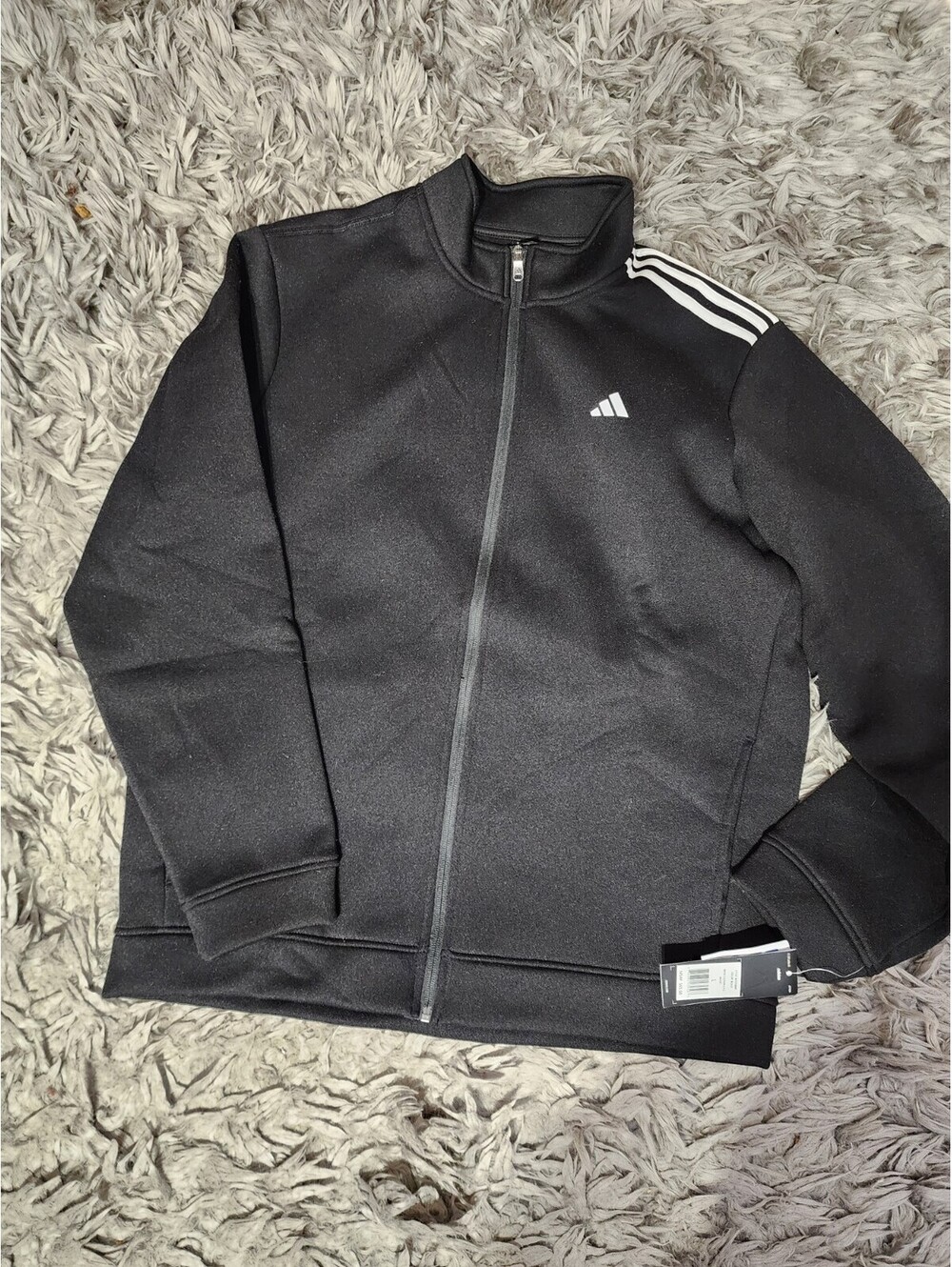 adidas Men's 3 Stripes Lightweight Fleece Track Jacket Black Full-Zip Size L